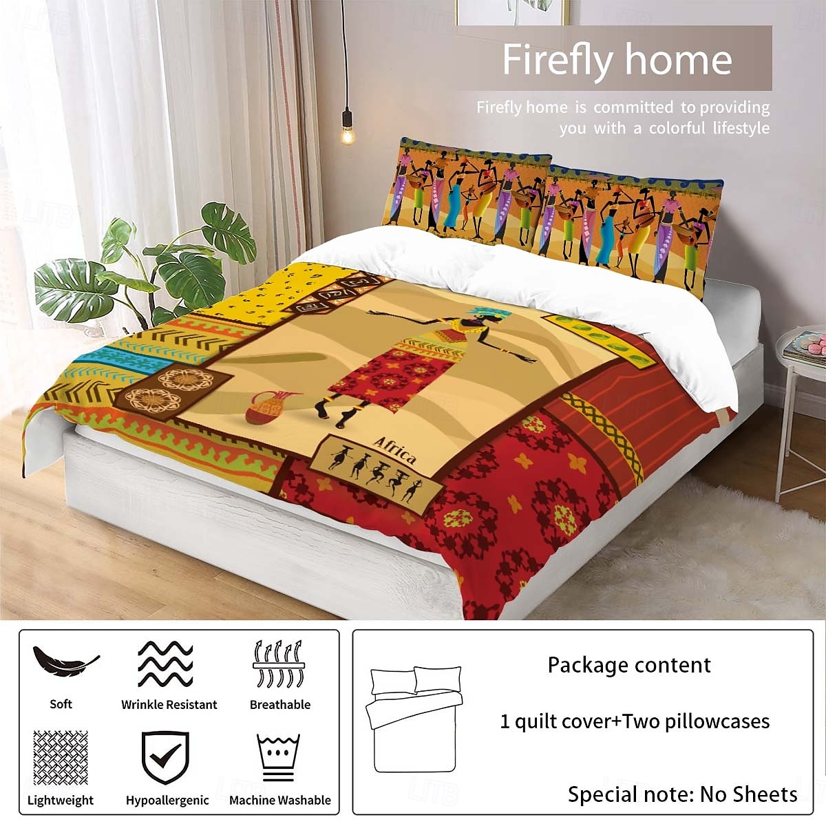 Three piece set of African primitive tribal character prints down duvet cover hotel bedroom guest room famous guest bed bedding comfortable set 1 down duvet cover 2 pillowcases king size bed s 2025 - $34.99 –P20