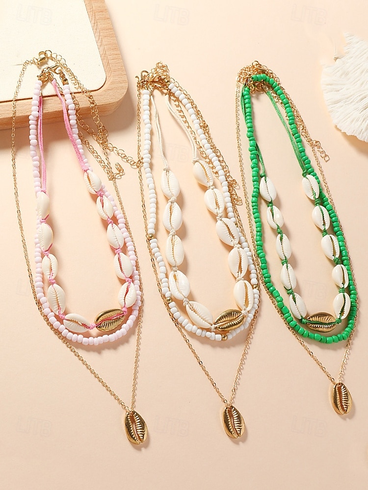 Women's Boho Cowrie Shell Necklace Set – Layered Beach Jewelry with Gold Accents, Handmade Summer Surf Choker for Vacation, Festivals & Casual Wear 2025 - $9.99 –P4