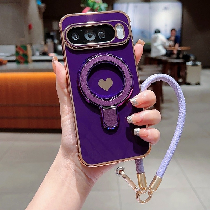 Phone Case For Google Pixel 9 Pro Pixel 9 Pro XL Pixel 8 Pro Pixel 8 Pixel 9 Back Cover with Stand Holder with Wrist Strap Shockproof Retro Plating 2025 - $17.99 –P14