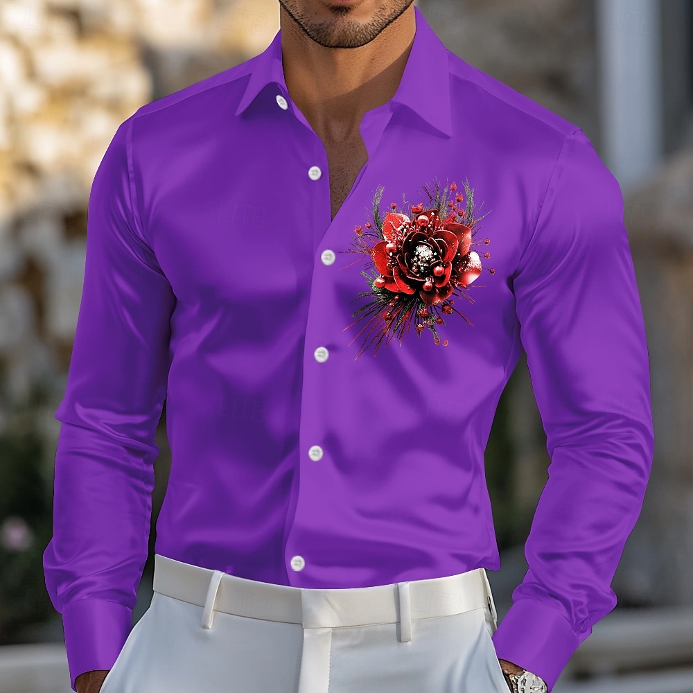 Kentucky Derby Men's Rose Floral Print Satin Shirt Dress Shirt Button Up Shirt Long Sleeve Fashion Casual Wedding Vacation Evening Party Summer Spring Turndown Collared Shirts 3D Print Funny Kentucky 2025 - $27.99 –P3