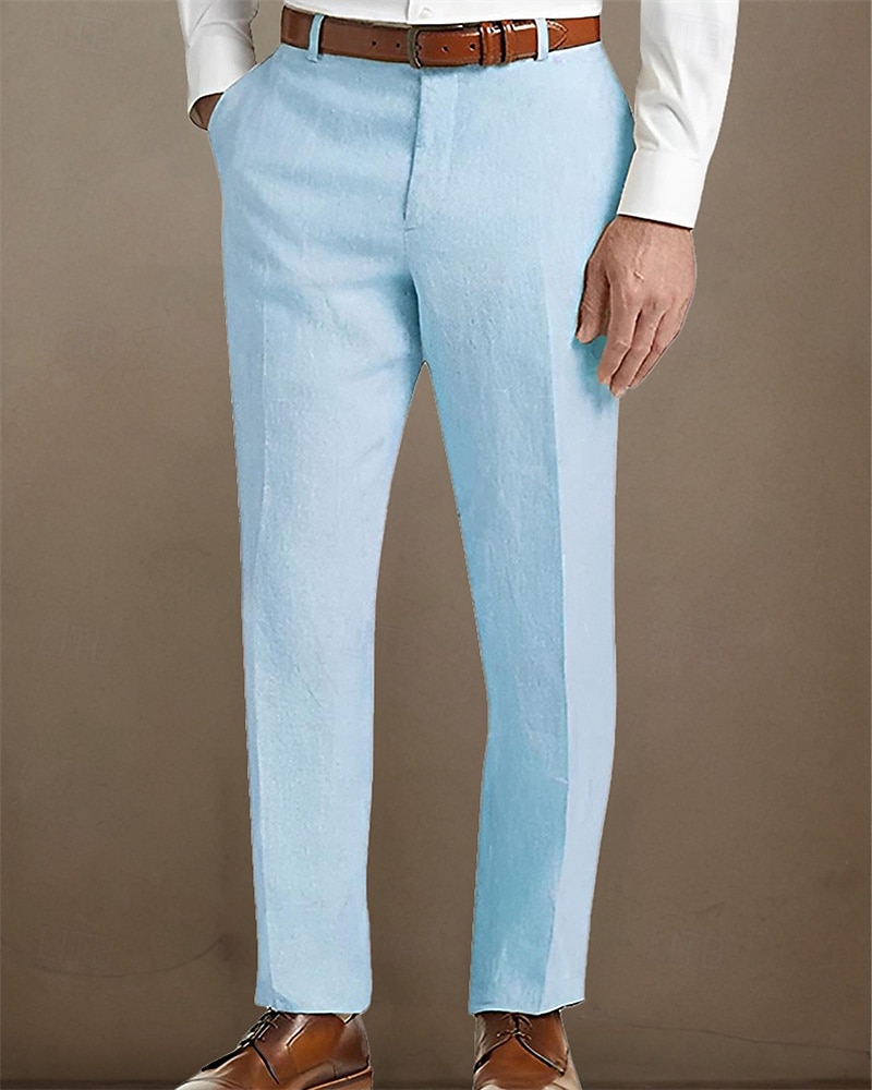 Men's Linen Pants Trousers Summer Pants Beach Pants Pocket Buttons Plain Comfort Breathable Vacation Daily Holiday Hawaiian Boho Black White 2025 - $25.99 –P16