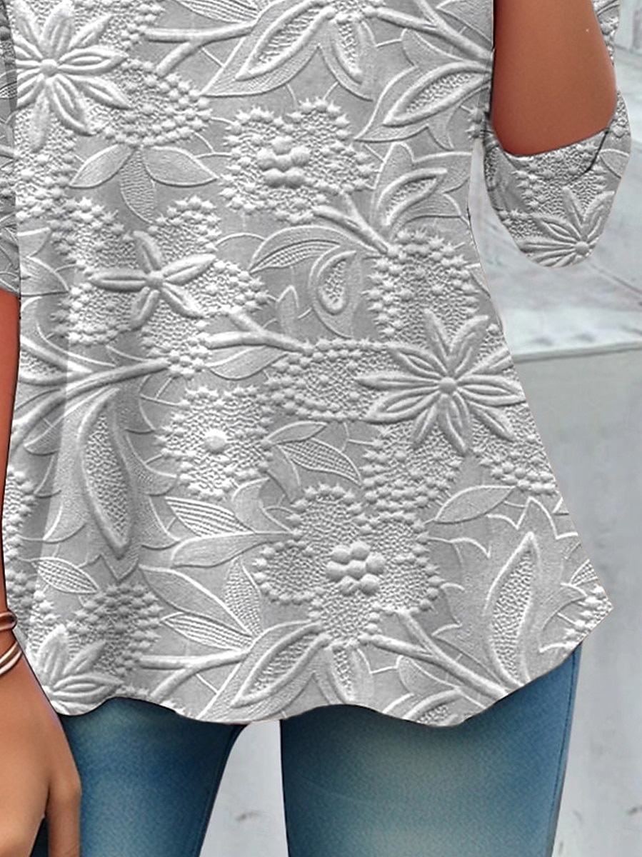Dam T-shirt Blommig Ledigt Långärmad Rund hals Vanliga toppar Dagligen Mönster Silver Rodnande Rosa Himmelsblå Kaki Vår Höst 2025 - $23.99 -P6