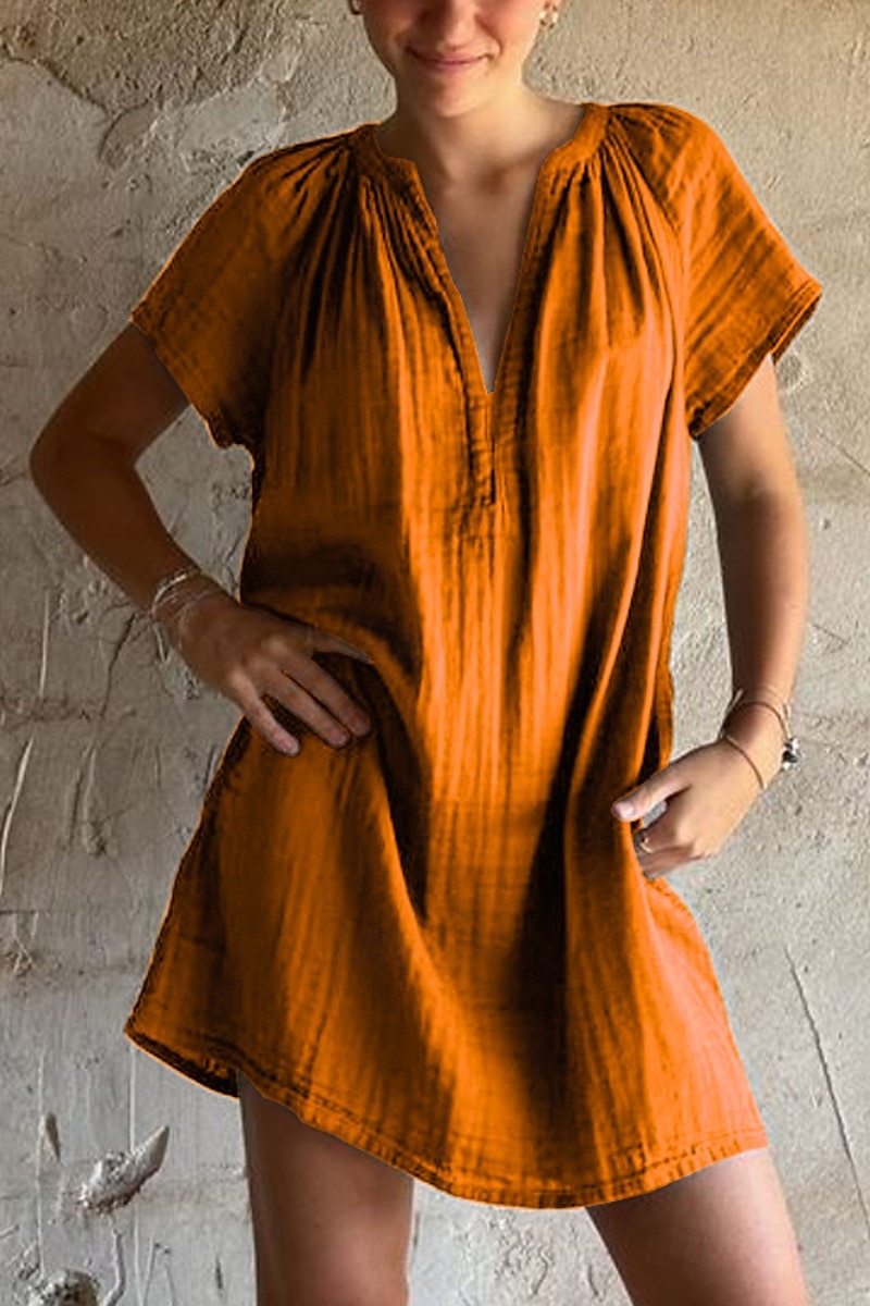 Per donna Mini Abito Abiti ispirati al lino Abito in cotone e lino Essenziale Moderno Quotidiano Uscire Weekend Vestibilità regolare Semplice Manica Corta Scollo a V Nero Arancione Verde Rosé Estate del 2025 a $26.99 –P2