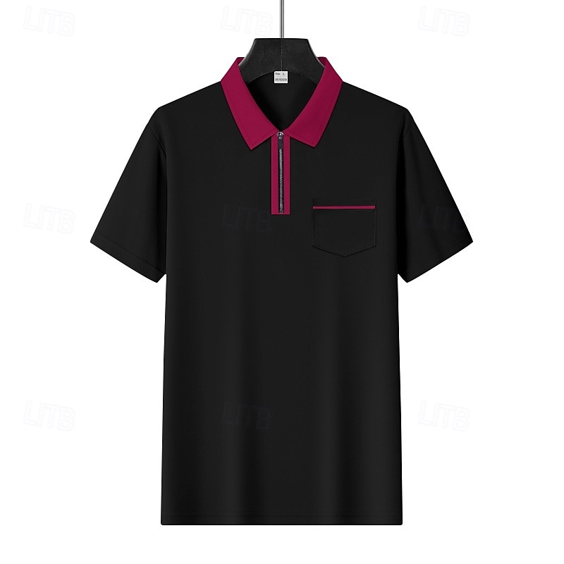 Voor heren Polo met kwartrits Golfshirt Dagelijks Feestdagen Kwart ritssluiting Korte mouw Modieus Basic Kleurenblok Lapwerk Zomer Lente Normale pasvorm Licht Blauw Zwart Wit Wijn Marineblauw Oranje 2025 - $17.99 –P4