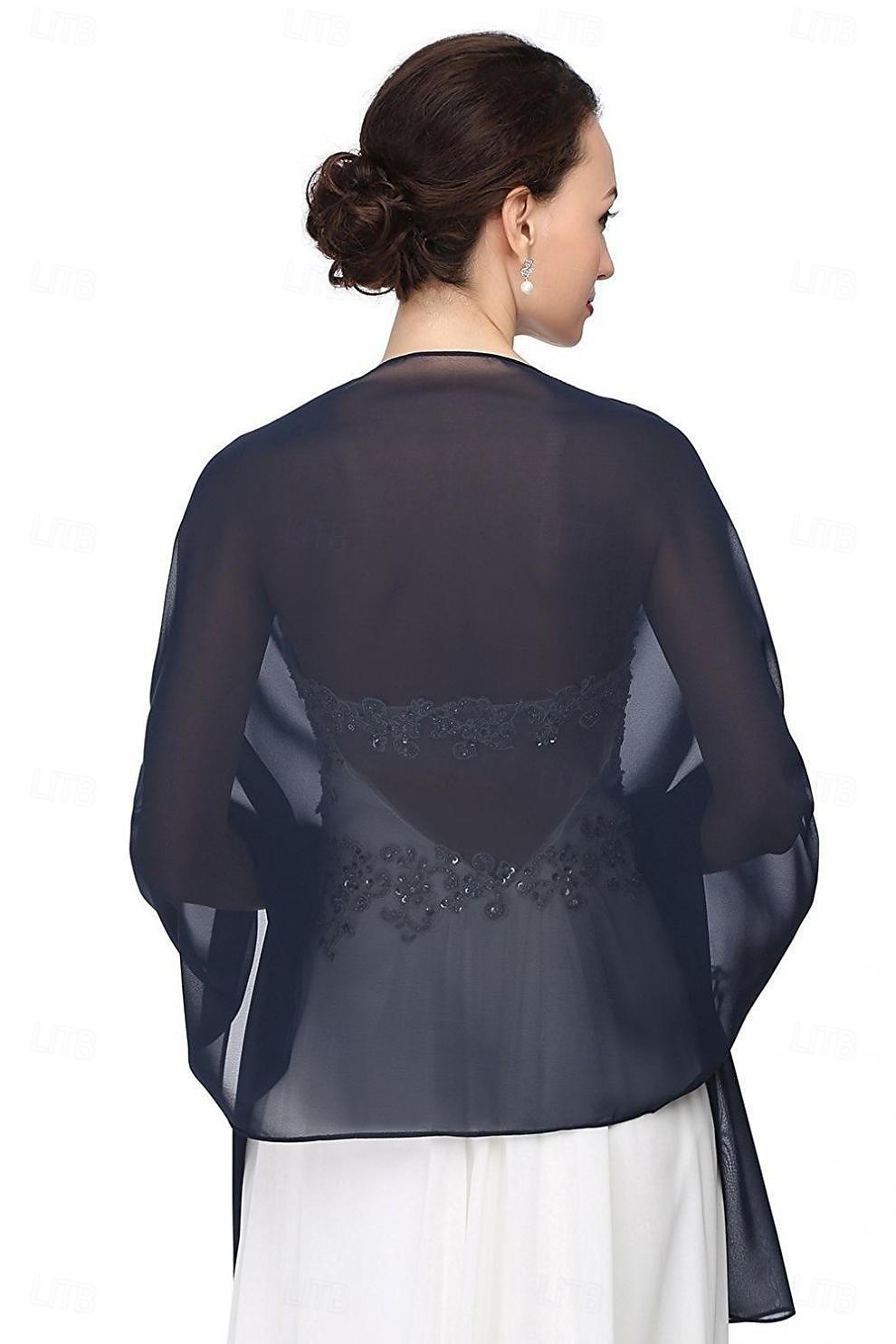 sjalar dam omlott bolero axelryckning kappor / jackor elegant solskydd långärmad chiffong bröllopssjal med ren färg för den formella våren  & höstklänning för att imponera 2025 2025 - $20.99 –P4
