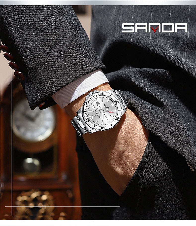 SANDA 3265 Men's Quartz Watch Simple and Fashionable Large Dial Night Light Waterproof Band Calendar Wristwatch 2025 - $34.99 –P14