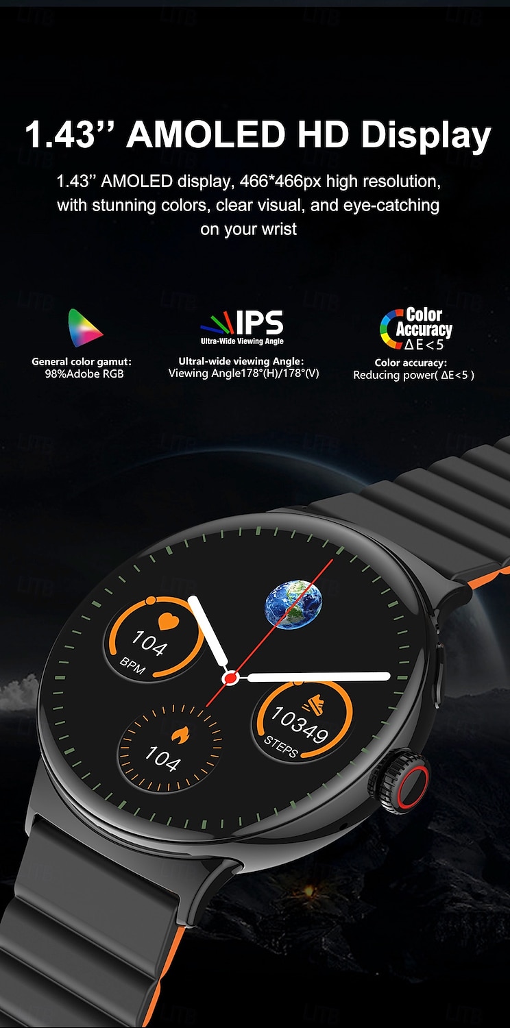 696 LA99 Smartwatch 1.43 Zoll Smartwatch Fitnessuhr Bluetooth EKG + PPG Schrittzähler Anruferinnerung Kompatibel mit Android iOS Damen Herren Freisprechanrufe Nachrichtenerinnerung IP 67 46mm 2025 - $61.99 –P2