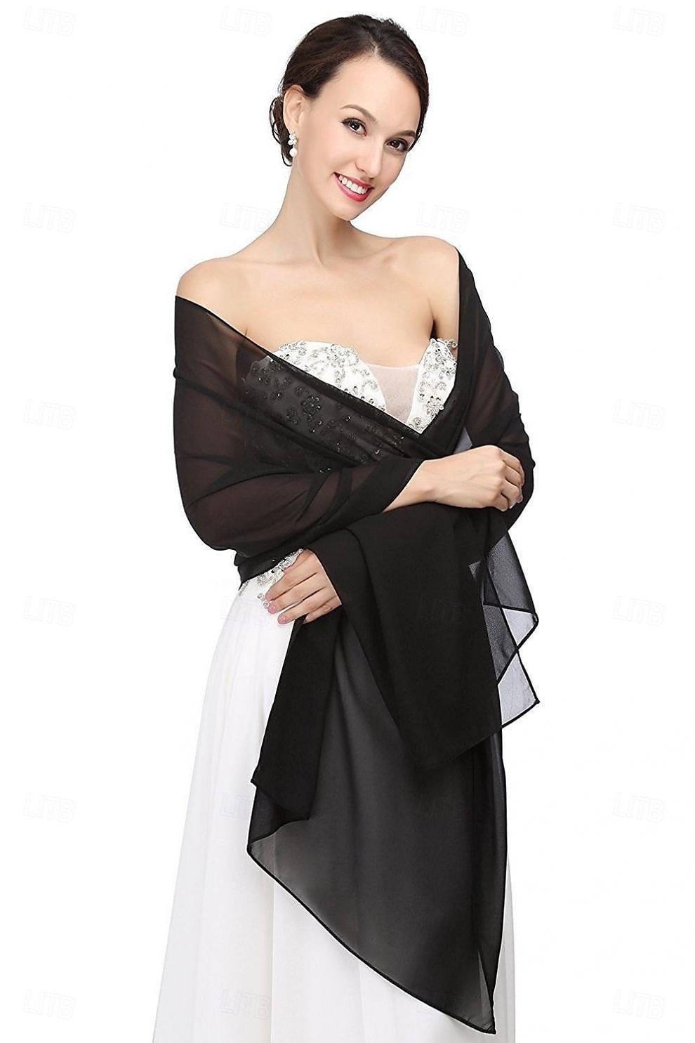 sjalar dam omlott bolero axelryckning kappor / jackor elegant solskydd långärmad chiffong bröllopssjal med ren färg för den formella våren  & höstklänning för att imponera 2025 2025 - $20.99 –P6