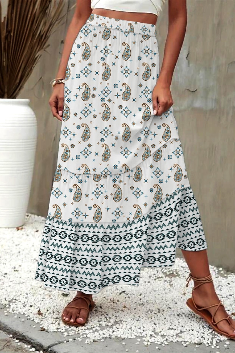 Damen Rock Mode Boho Maxi Mittlere Hüfthöhe Röcke Blumen Druck Mikroelastisch Straße Ausgehen Rote Sommer Polyester 2025 - $21.99 –P1