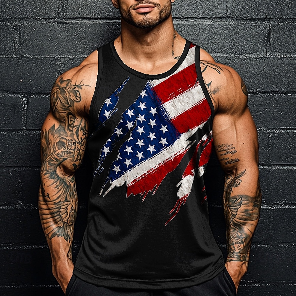 American Independence Day Men's American US Flag T Shirt Vest Top Sleeveless T shirt 3D Print Crew Neck Shirt Vacation Casual Hawaiian Holiday Black White Blue Summer Spring Clothing Apparel S M L XL 2025 - $15.49 –P2