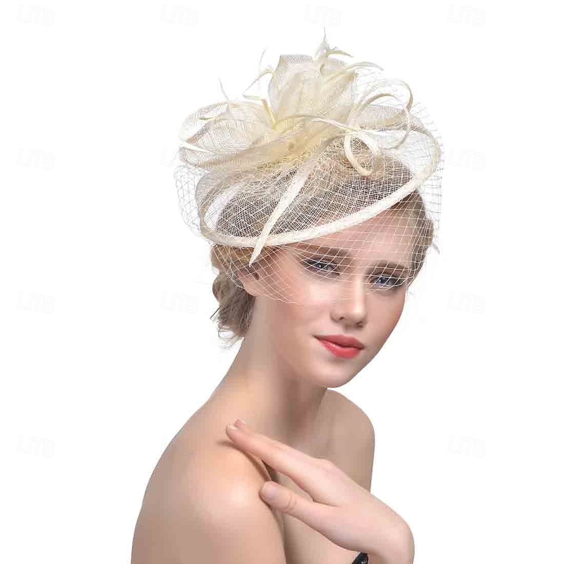 Fascinátory Organza Baret 30. léta Se širší krempou Dovolená Čajový dýchánek Kentucky Derby Dostih Dámský den Elegantní Vinobraní Jednoduchý S Peří Čistá Barva Přílba Pokrývky Hlavy 2025 - $46.99 –P4