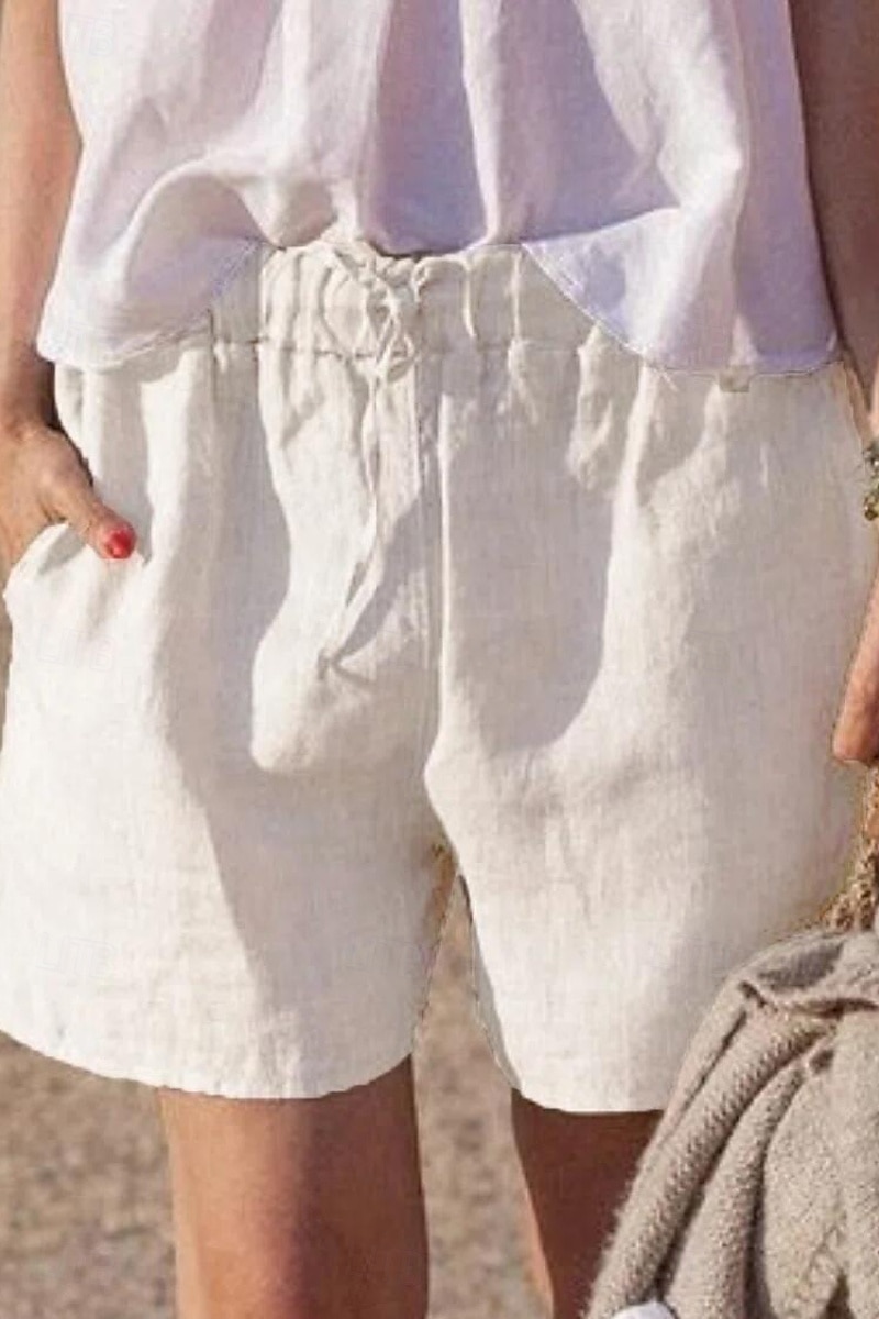 Dam Shorts i bomullslinne Shorts Byxor Streetwear Ledigt Kort Naturlig Slät Ficka Mateial som andas Mjuk Bekväm Microelastisk Ledigt Dagliga kläder Grå Svart Vit Kaki Sommar Normal 2025 - $15.99 –P5
