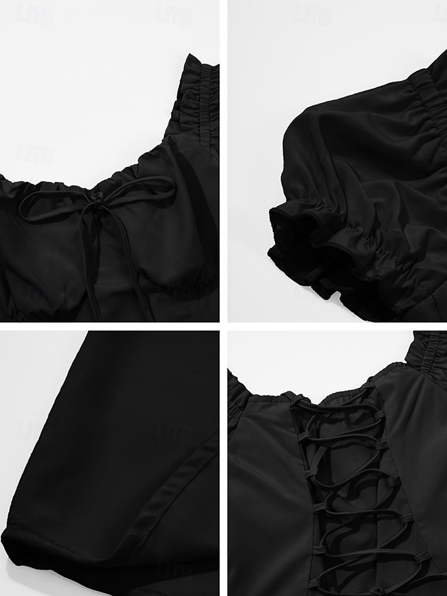 Dam Långklänning Maxiklänning Vit klänning Vardagsklänning Swingklänning Sommarklänning Mode Modern Elegant klänning Dagligen Datum Helgen Normal Slät Kortärmad Fyrkantig hals Svart Vit Gul Marinblå 2025 - $32.99 –P18