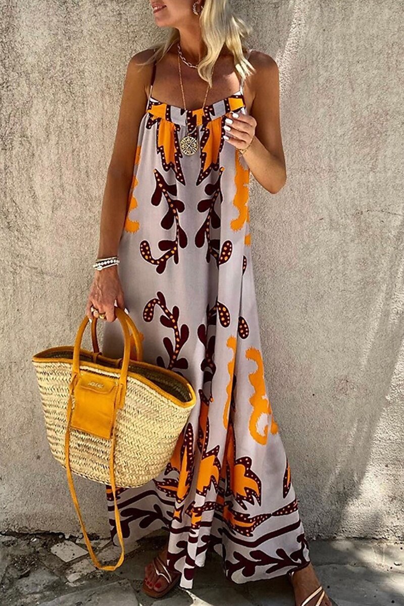 Femmes Robe Longue Maxi Robe Robe Fleurie Robe Nuisette Robe bohème Robe Imprimée Classique Sortir Plage Week-end Coupe régulière Fleur Sans manches Bretelles spaghetti Gris Été de 2025 ? $26.99 –P2