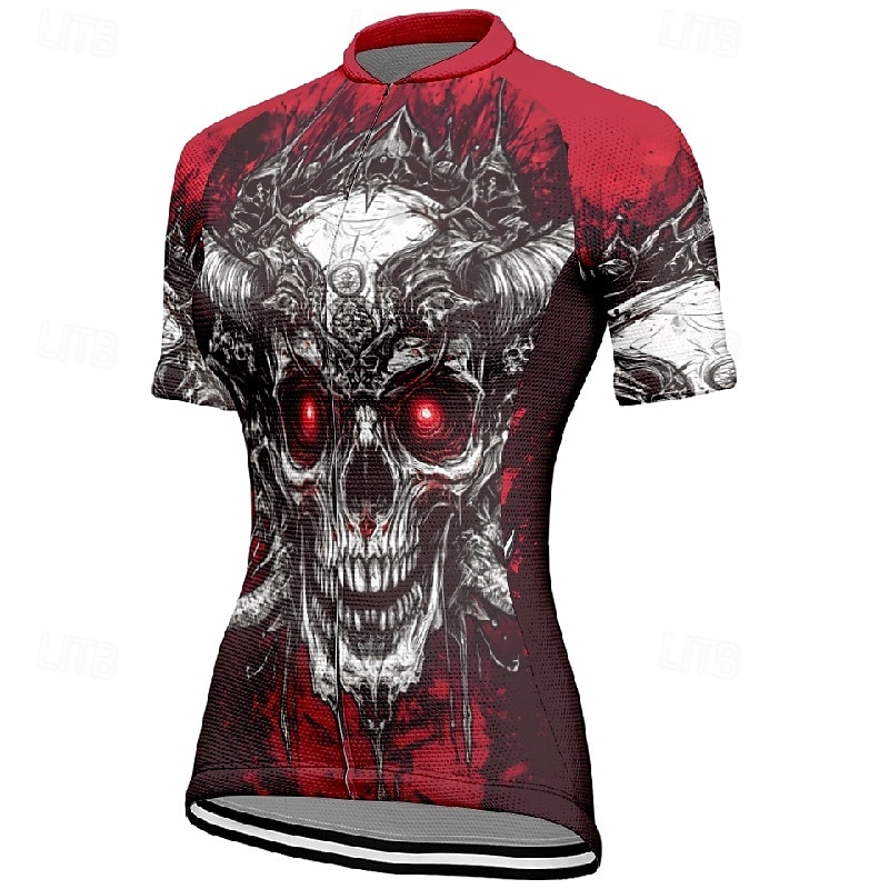 Women's Cycling Jersey Short Sleeve Bike Tee Tshirt Jersey with 3 Rear Pockets Mountain Bike MTB Breathable Quick Dry Anatomic Design Wicking Wine Red Black Red Skull Sports Clothing Apparel 2025 - $23.99 –P3