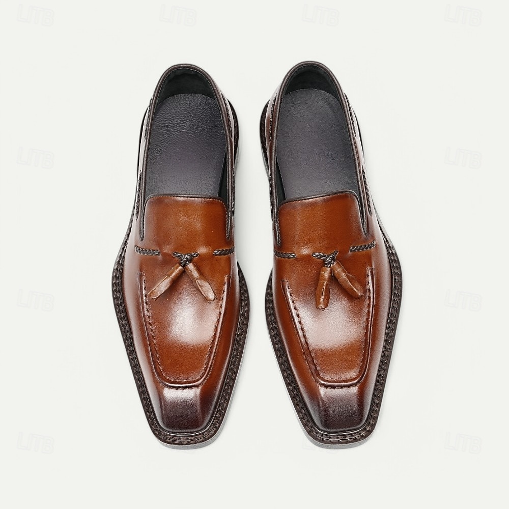 mocassini da uomo in vera pelle fatti a mano - scarpe eleganti con nappine marroni di prima qualità per il kentucky derby, occasioni formali e di lavoro del 2026 a $109.99 –P6