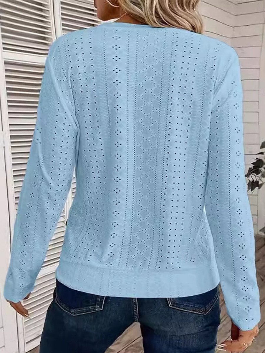 Pentru femei Tricou Simplu Modă Modern Manșon Lung Stil Nautic Topuri obișnuite Zilnic Capsă Negru Alb Albastru celest Vară 2025 - $24.99 –P10