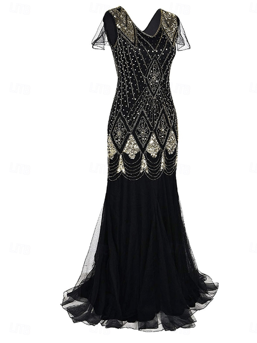 Dress Mother of the Bride Dress Elegant Vintage Party V Neck Floor Length Polyester Short Sleeve with Sequin 2025 - $79.99 –P8