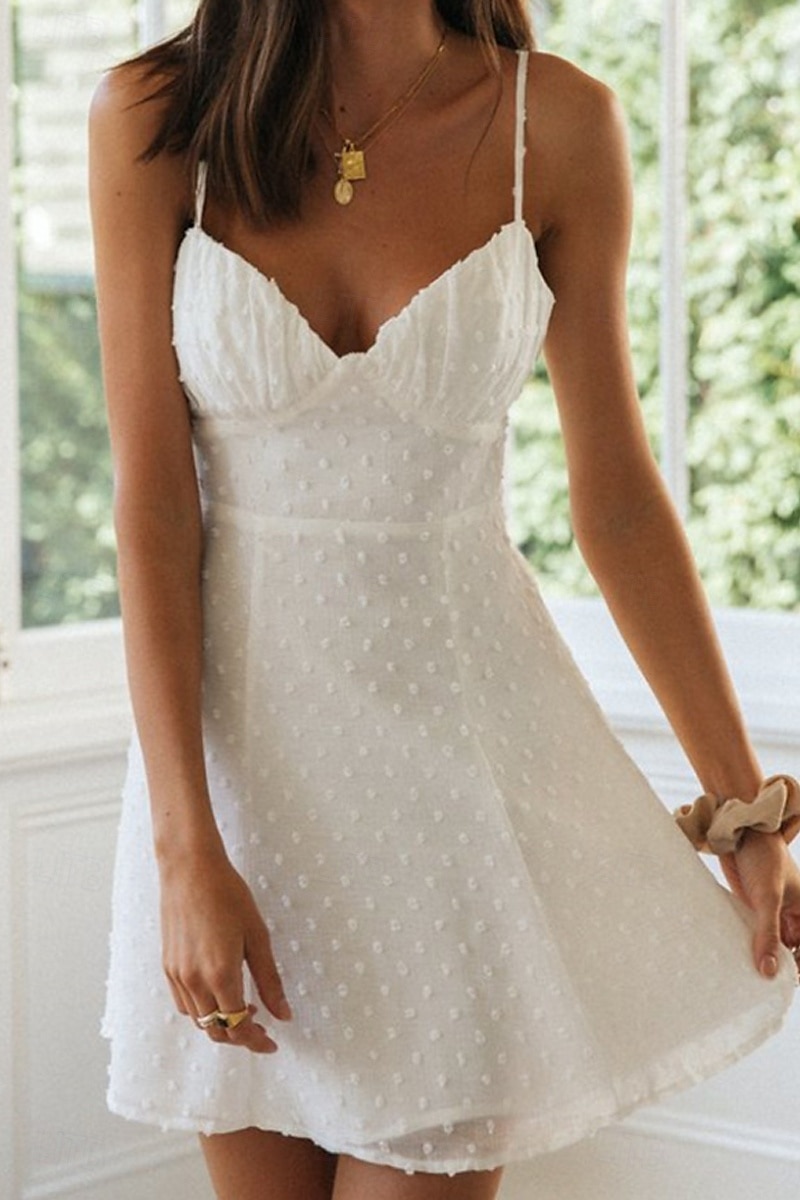 Per donna Mini Abito Abito Bianco Abito da laurea Abito Sottoveste Moda Moderno All'aperto Compleanno Data Vestibilità regolare Semplice Senza Maniche Spalline sottili Bianco Azzurro Estate del 2025 a $31.99 –P4