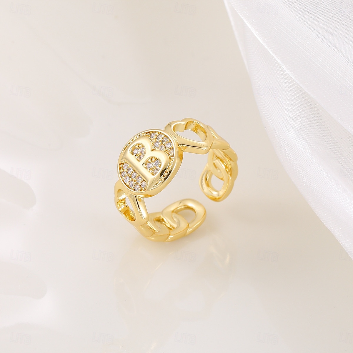 gepersonaliseerde letterring, cadeau voor moeder, 18k vergulde koperen ring, glad hartontwerp, verstelbare open band met zirkoon, stijlvolle en veelzijdige sieraden voor vrouwen 2025 - $5.99 –P11