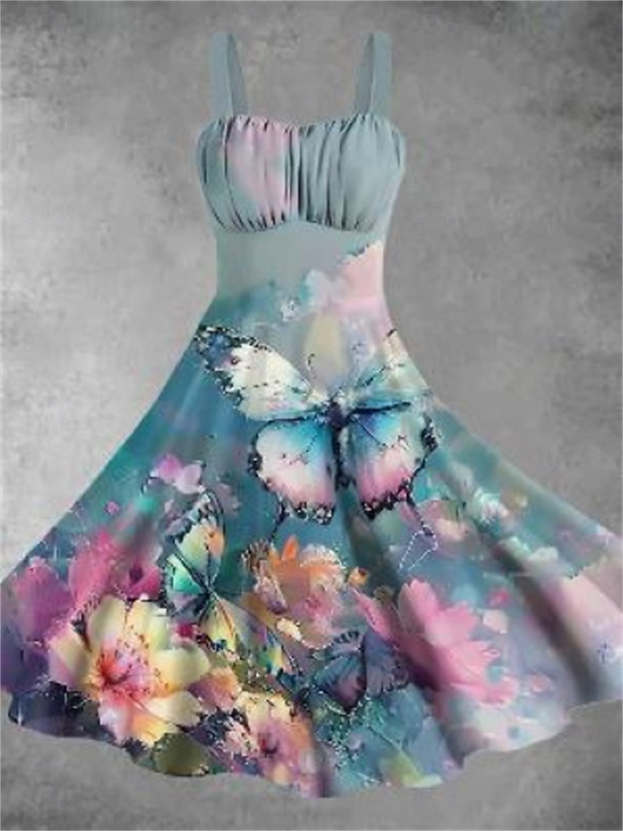 Femme Robe mi-longue Robe d'été mode Décontractées Vacances Intérieur Rendez-vous Ajustable Graphic Sans Manches A Bretelles Vert Claire Bleu Vert foncé Fuchsia Eté de 2025 ? $26.99 –P3