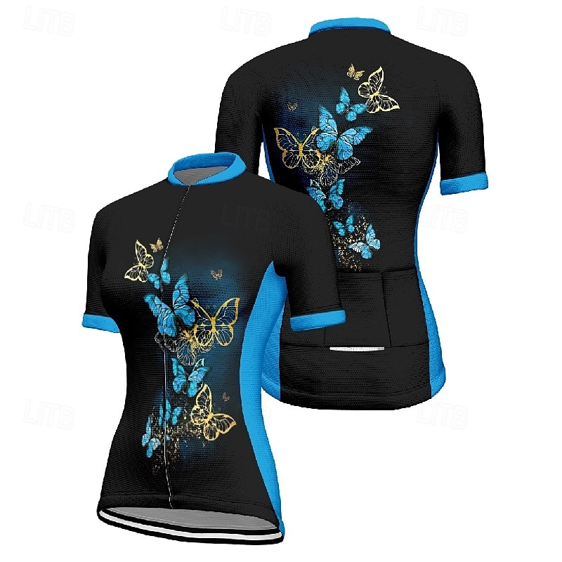 Women's Cycling Jersey Short Sleeve Bike Tee Tshirt Jersey with 3 Rear Pockets Mountain Bike MTB Breathable Quick Dry Anatomic Design Wicking Blue Fuchsia Orange Butterfly Sports Clothing Apparel 2025 - $23.99 –P13