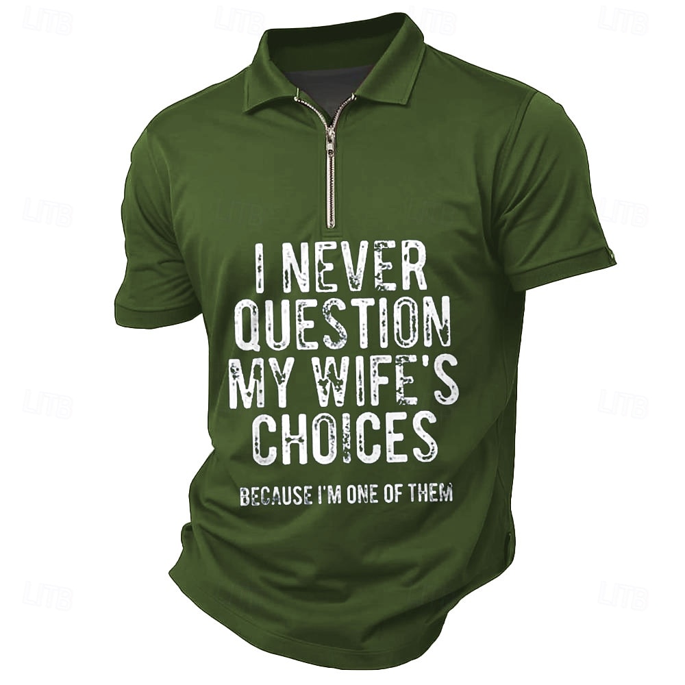 Men's Text Zip Polo Shirts Short Sleeve Polo Shirts Collared Shirts Casual Outdoor Athleisure 3D Print Summer Black Red Dark Green 2026 - $22.99 –P1