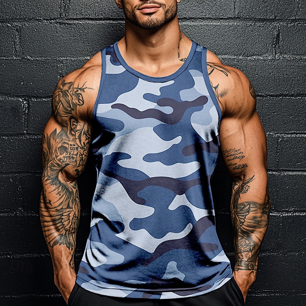 Men's Camo Camouflage T Shirt Vest Top Sleeveless T shirt 3D Print Crew Neck Shirt Vacation Casual Hawaiian Holiday Green 1# Green 2# Blue 2# Summer Spring Clothing Apparel S M L XL XXL XXXL 2025 - $17.49 –P4