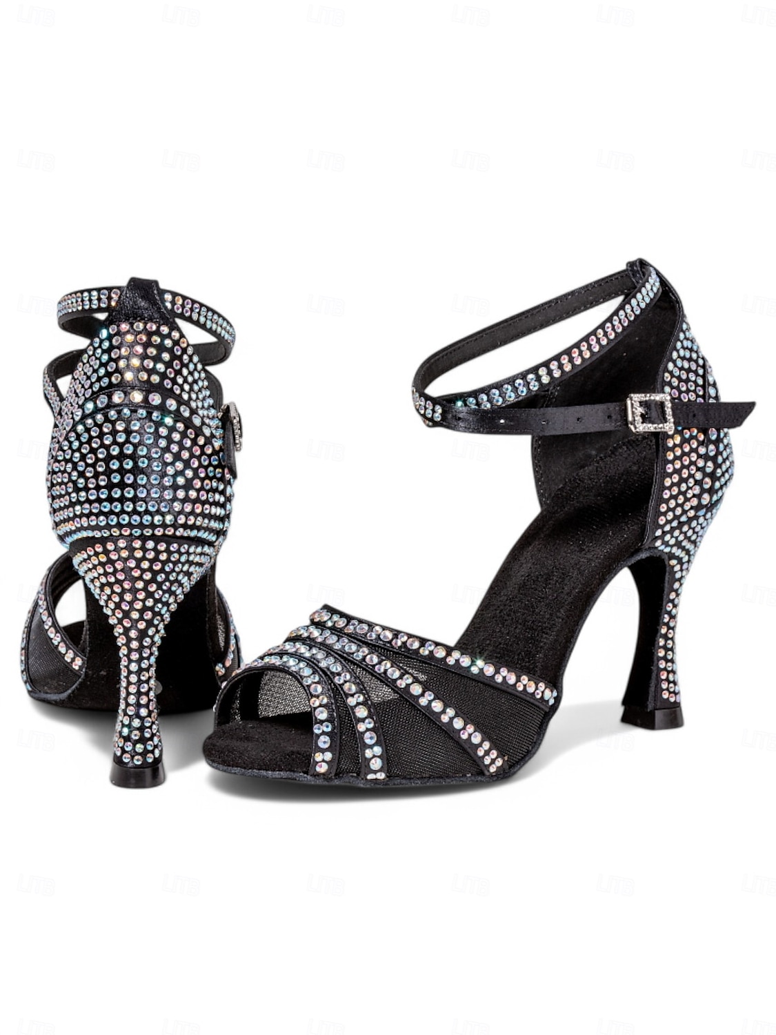 kvinners glitrende ballroomsandaler - peep toe, mesh-stropper, mellomhæl, latin salsa tango sko for konkurranse og fest 2025 - $46.99 –P3