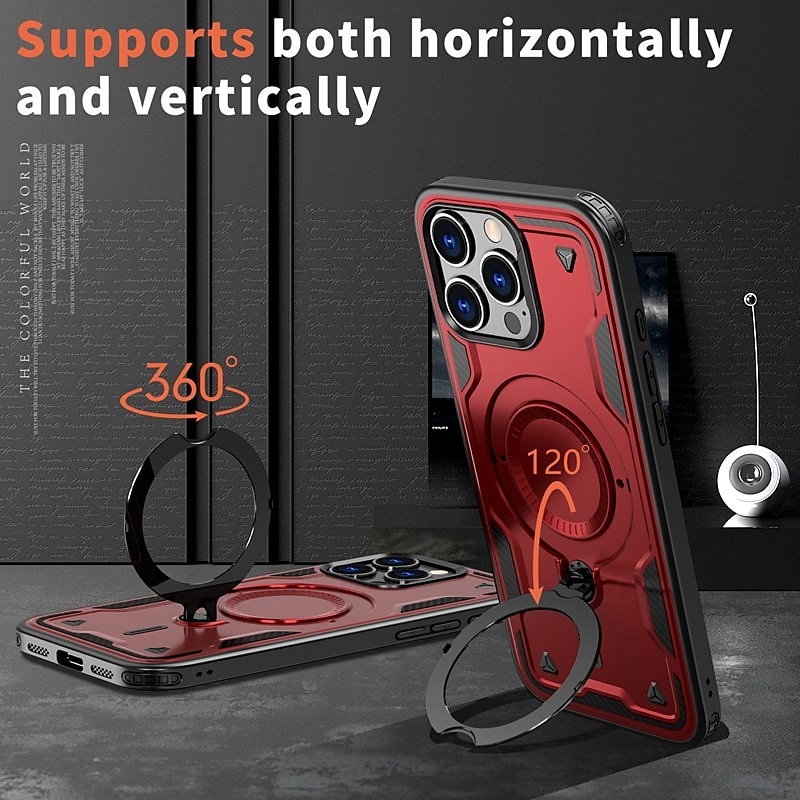 Phone Case For iPhone 16 Pro Max Plus iPhone 15 Pro Max Plus iPhone 14 13 12 Pro Max Plus Back Cover with Stand Holder Magnetic Support Wireless Charging Retro TPU PC 2025 - $19.99 –P6