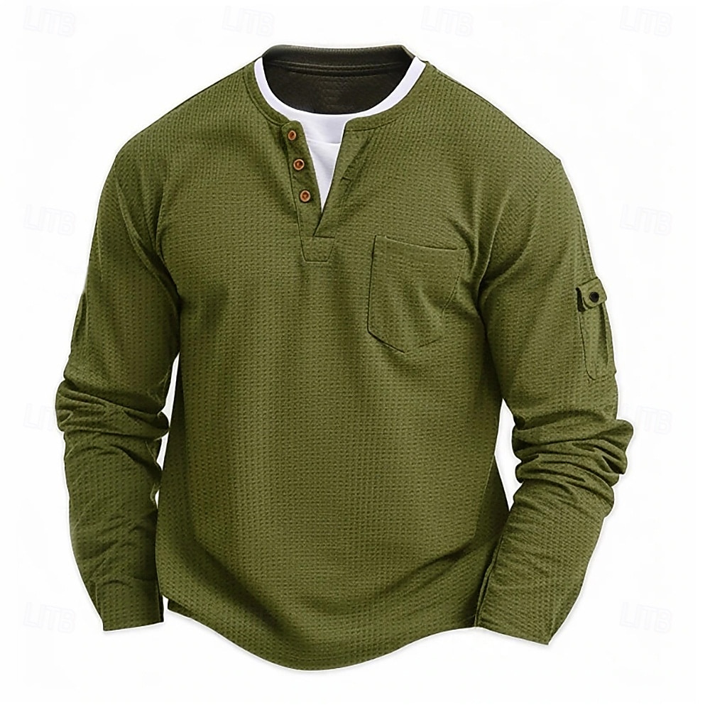Men's T Shirt Tee Tee Top Long Sleeve Shirt Long Sleeve Henley Spring Fall Plain Fashion Designer Basic Pockets 2 in 1 Vacation Street Going out Navy Blue Top Tee for Men 2026 - $27.99 –P2
