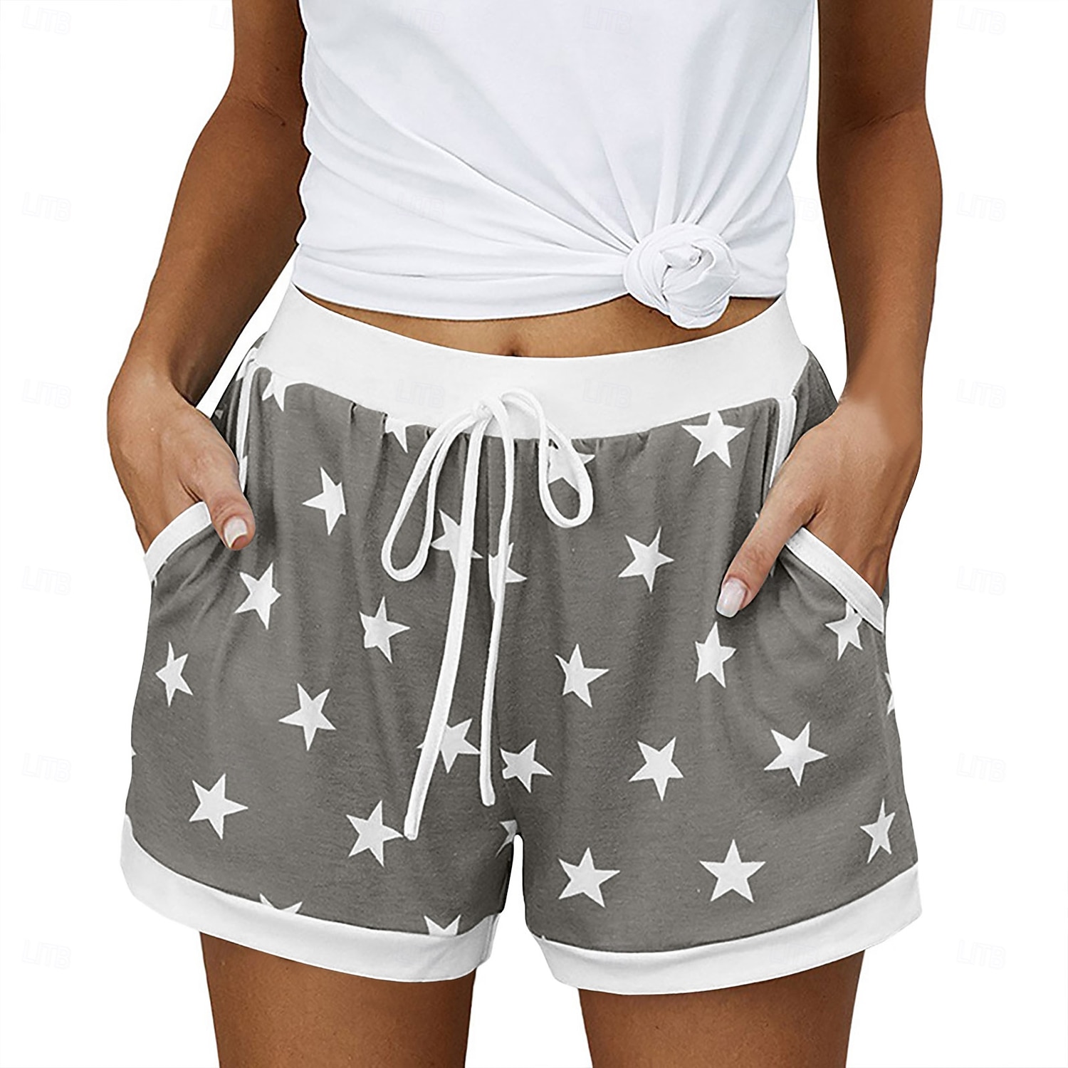 Women's EU / US Size Bermuda shorts Pajamas Track Pants Baggy Shorts Athleisure Athletic Short Medium Waist Star Pocket Printing Basic Outdoor Comfortable Sports Micro-elastic Casual Sports claret 2026 - $20.99 –P5