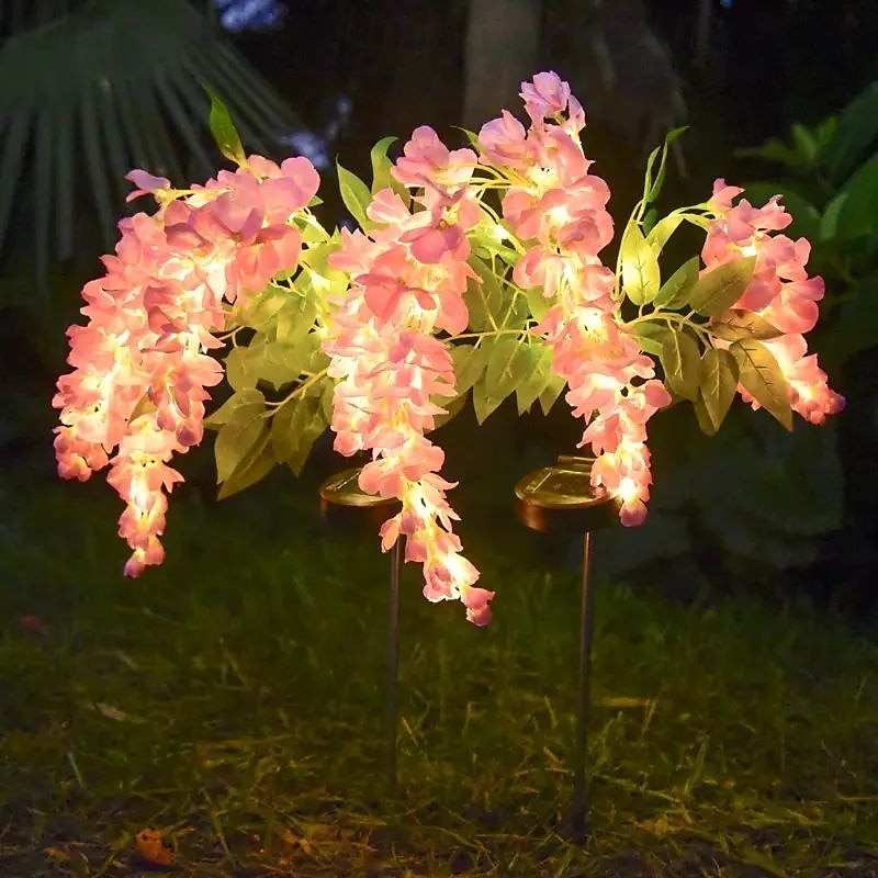 2 szt. lamp solarnych LED na zewnątrz, lampa ogrodowa, kwiat wisteria, oświetlenie patio, wodoodporne oświetlenie LED na ścieżkę, trawnik, ogród, dziedziniec, chodnik, dekoracja świąteczna 2025 - $46.99 –P3