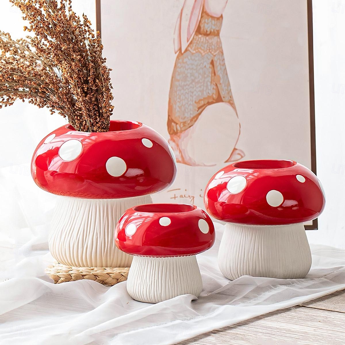 Red Mushroom Shaped Flower Vase with White Dots, Colorful Resin Tabletop Planter, Decorative Hydroponic Vase for Home, Hotel, and Restaurant Decor 2025 - $10.49 –P3