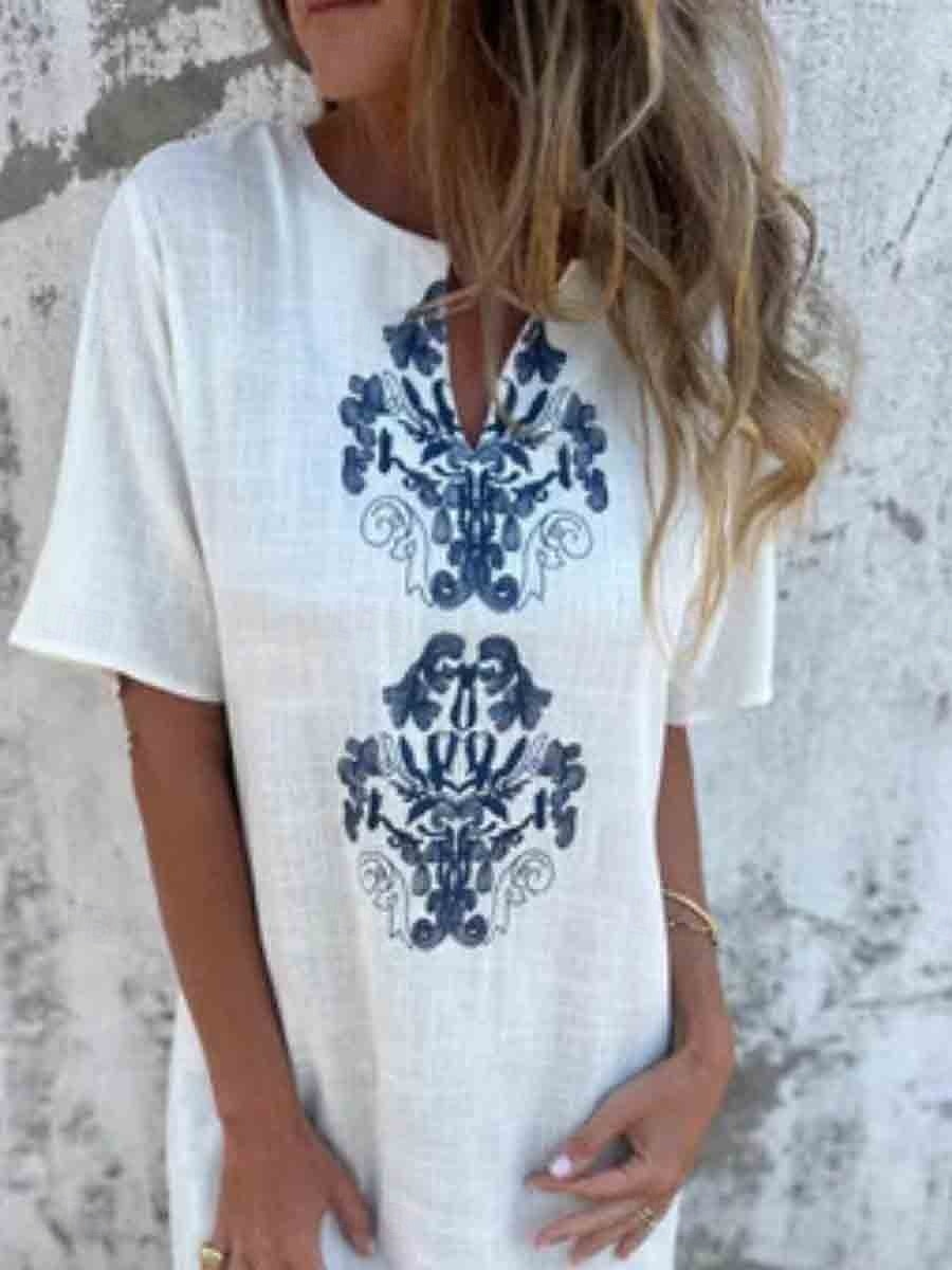 Vestido Maxi Feminino Vestido Shift Vestido de Verão Casual Diário Ajuste Regular Floral Manga Curta Gola Corte Notch Branca Amarela Rosa Vermelha Verão de 2025 por $32.99 –P2