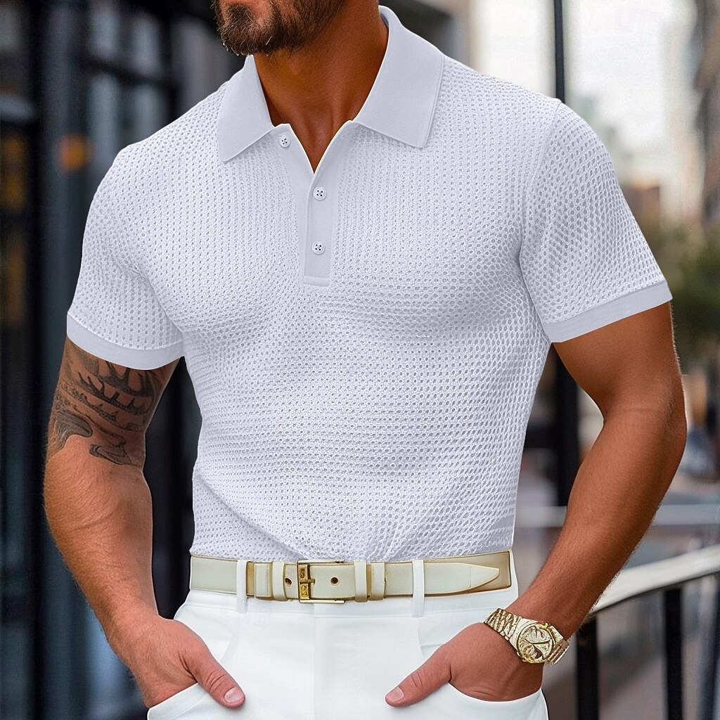Pánské Waffle Polo košile Golfová košile Ležérní Dovolená Klopa Žebrovaný polo límec Krátký rukáv Módní Základní Bez vzoru Knoflíky Měkké Léto Jaro Běžný Bílá Žlutá Bordó Trávová zelená Khaki Šedá 2025 - $22.99 –P6