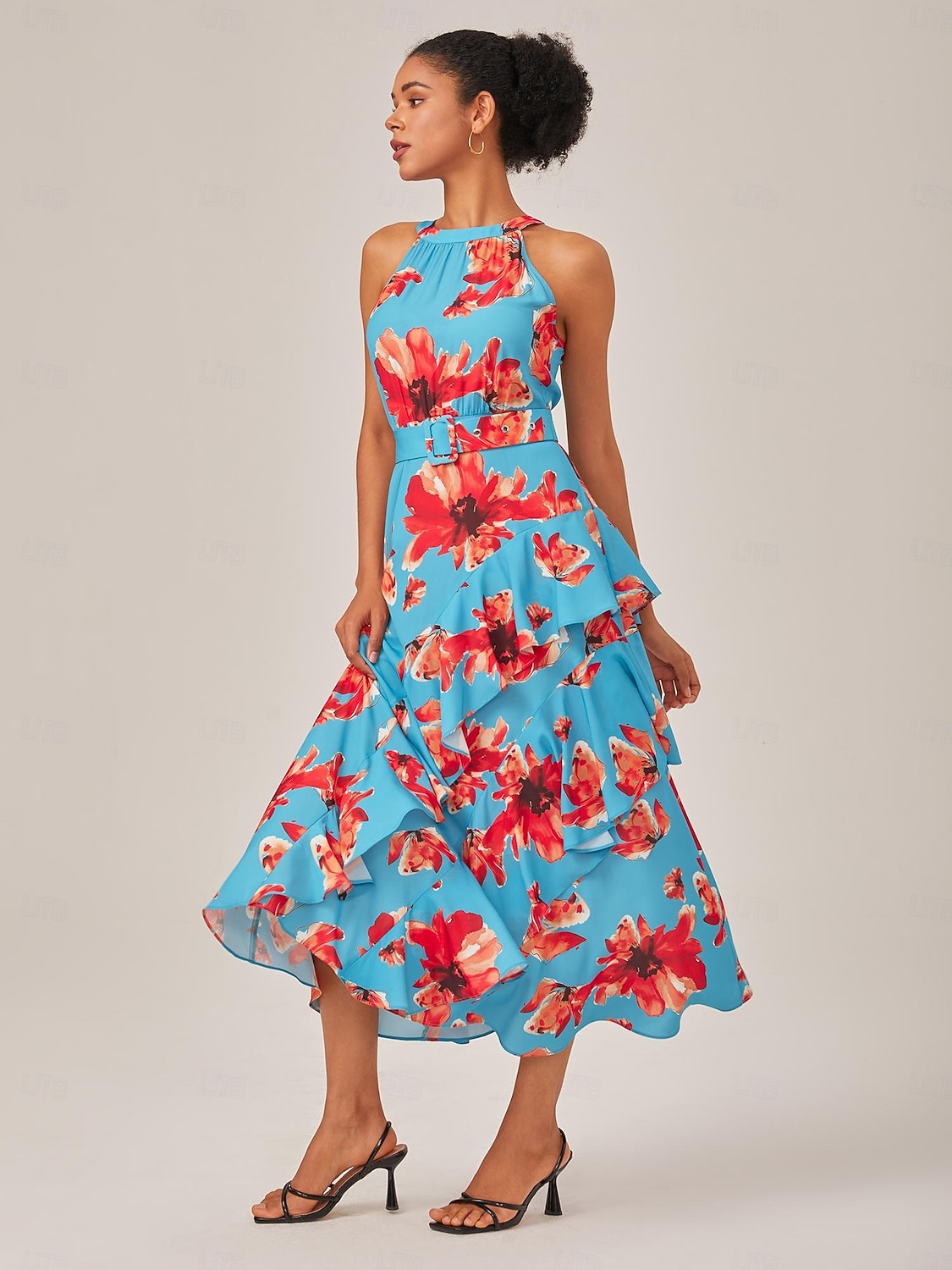 abito lungo in chiffon con volant floreale del 2025 a $82.99 –P2
