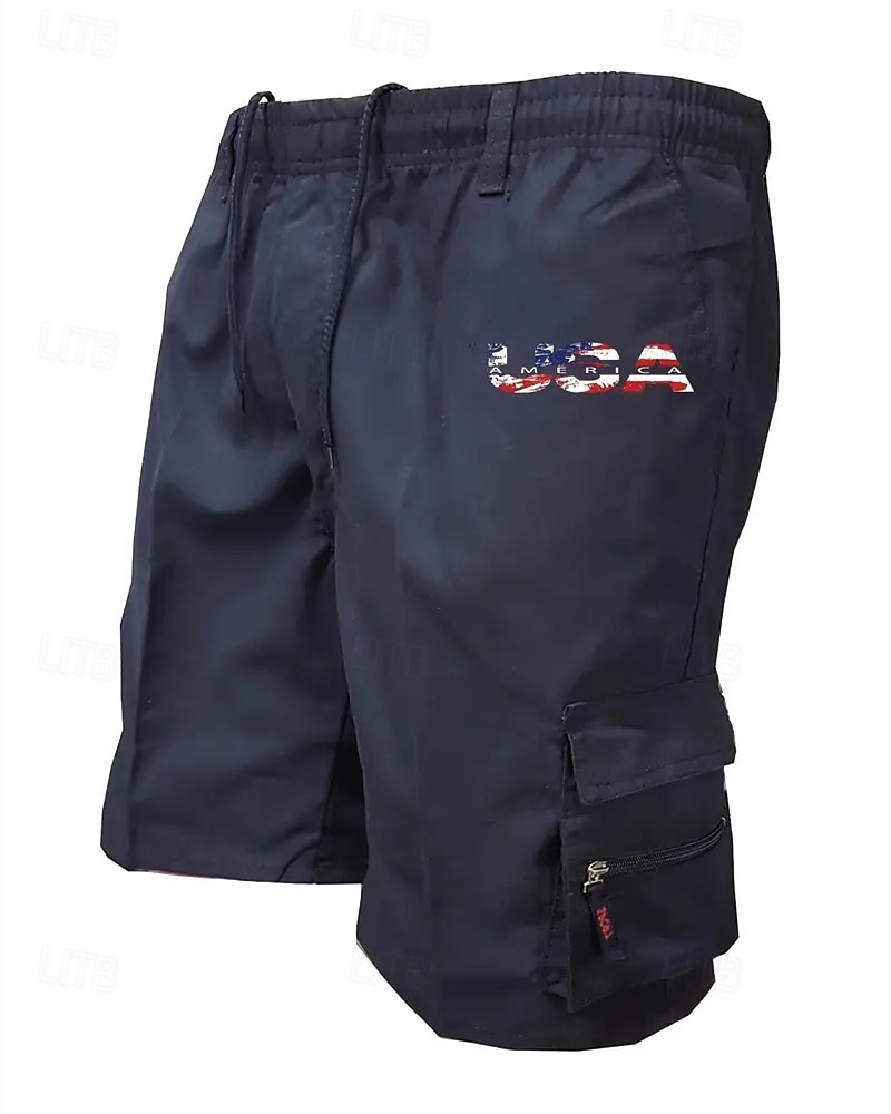 Men's Cargo Shorts Shorts Summer Shorts Drawstring Elastic Waist Multi Pocket USA Flag Comfort Wearable Knee Length Outdoor Sport Daily Fashion Casual Black Navy Blue 2025 - $18.99 –P1