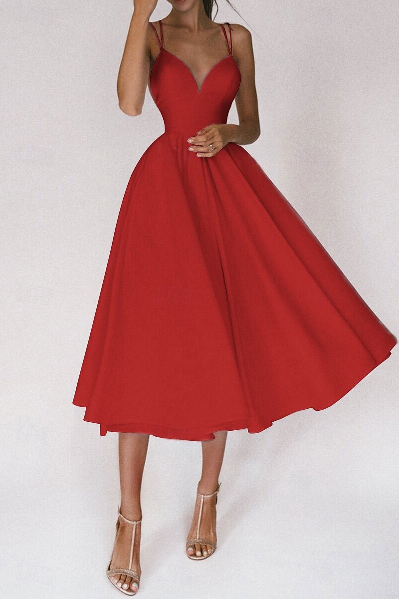 Per donna Abito Midi Abito Bianco Abito da laurea Abito Sottoveste Moda Compleanno Laurea Uscire Vestibilità regolare Semplice Senza Maniche Spalline sottili Nero Bianco Rosso Verde Estate del 2025 a $32.99 –P8