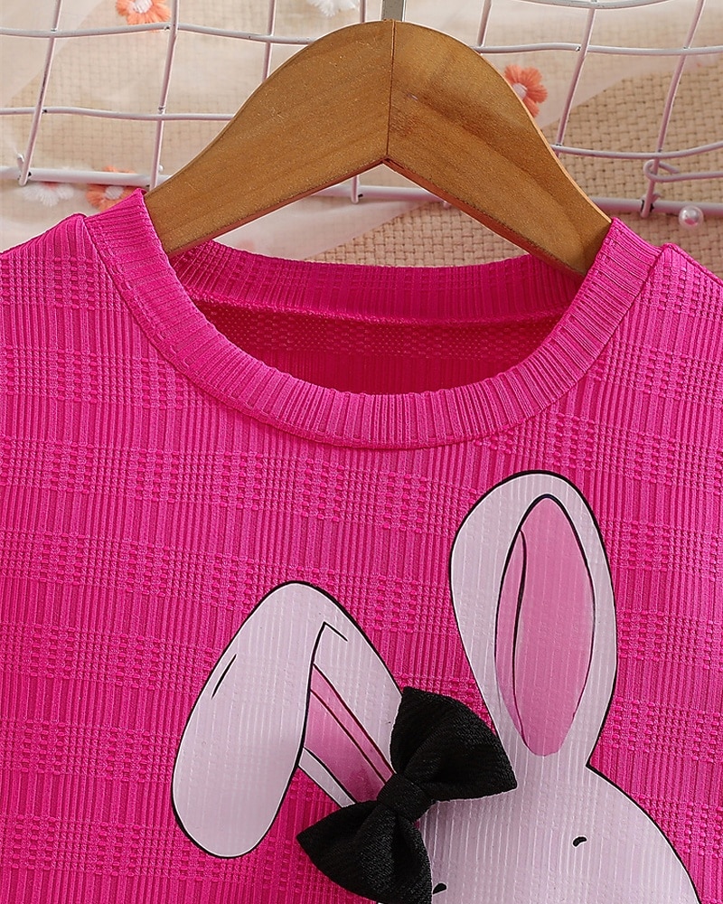 Děti Dívčí Šaty Králíček Krátký rukáv Venkovní Ležérní Módní Rozkošný Polyester Délka ke kolenům Volnočasové šaty Áčkové šaty Léto 4 roky + Sytě červená 2025 - $18.49 –P3