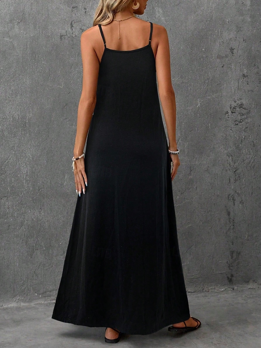 Robe Maxi Femme Robe A Ligne Robe de Plage Uni Robe de Glissement Vacances Décontractée Quotidiennes Ajustement Normal Graphique Color Block Sans Manches Col V Noir Été Printemps de 2025 ? $28.99 –P2