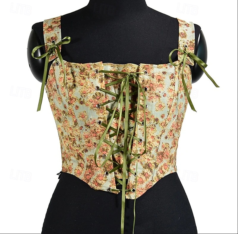 Retro Vintage Rococo Medieval Corset Vest Bustier Viking Celtic Knight Elven Lace up Floral Fancy Dress Women's Celtic Fantasy Halloween Carnival Performance Party LARP Adults' Corset 2025 - $37.99 –P4