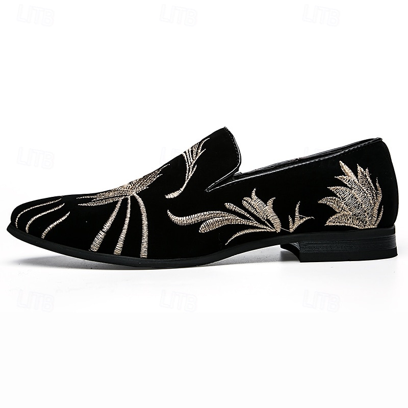 chaussures de bal pour hommes - mocassins en velours noir avec motif de blé brodé doré pour les occasions formelles de 2025 ? $42.99 –P3