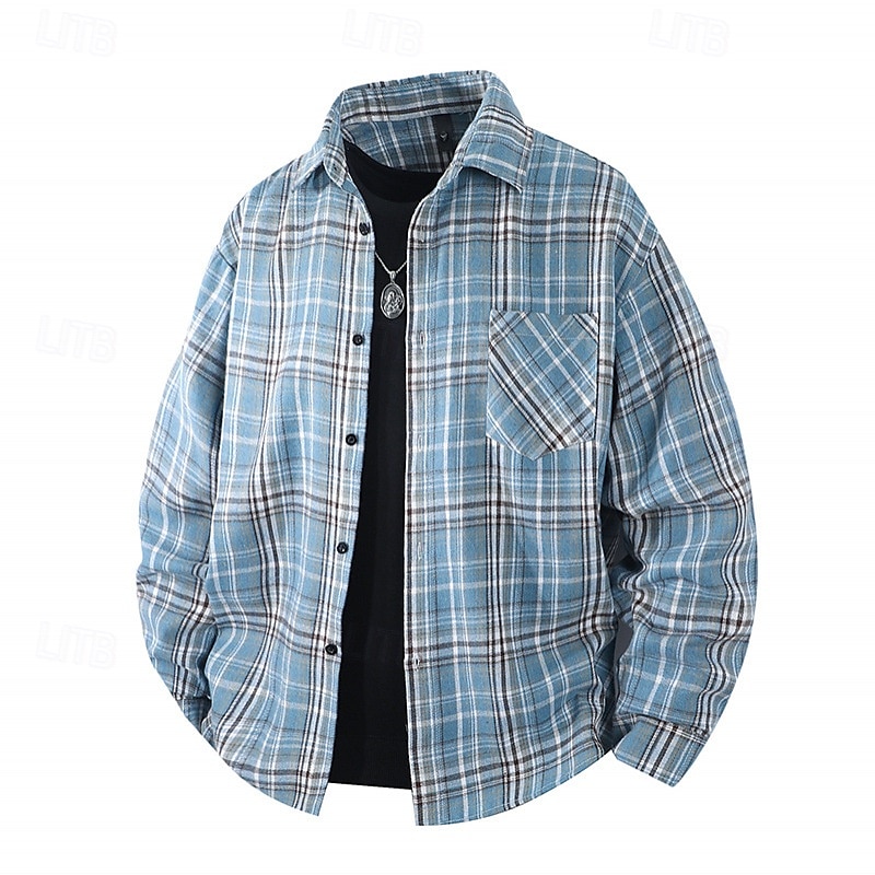 Voor heren Overhemd Zomer overhemd Normaal shirt Strand hemd Overhemd met knopen Zwart Geel Rood Marineblauw Blauw Lange mouw Ruitjes Revers Vakantie Hawaii Zak Kleding Polyester Modieus Casual 2025 - $26.99 –P4