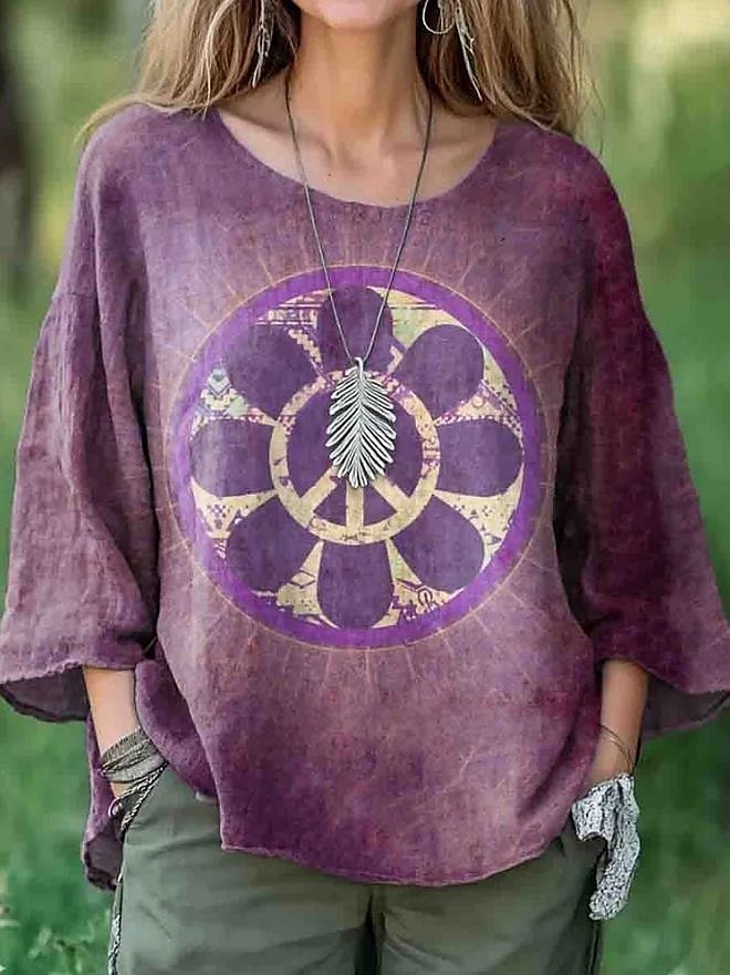 Women's Shirt Ombre Tie Dye Color Gradient Casual Linen Like Half Sleeve Crew Neck Regular Tops Work Daily Print Blue Purple Dark Gray Spring Fall # 2025 - $28.99 –P2