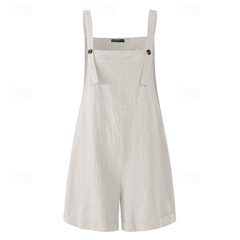 Damen Normal Leinen-inspirierte Hosen Lässig Einfarbig Ärmellos U-Ausschnitt Knöpfe Täglich Ausgehen Normale Passform Schwarz Blau Fuchsie Sommer 2025 - $21.99 –P3