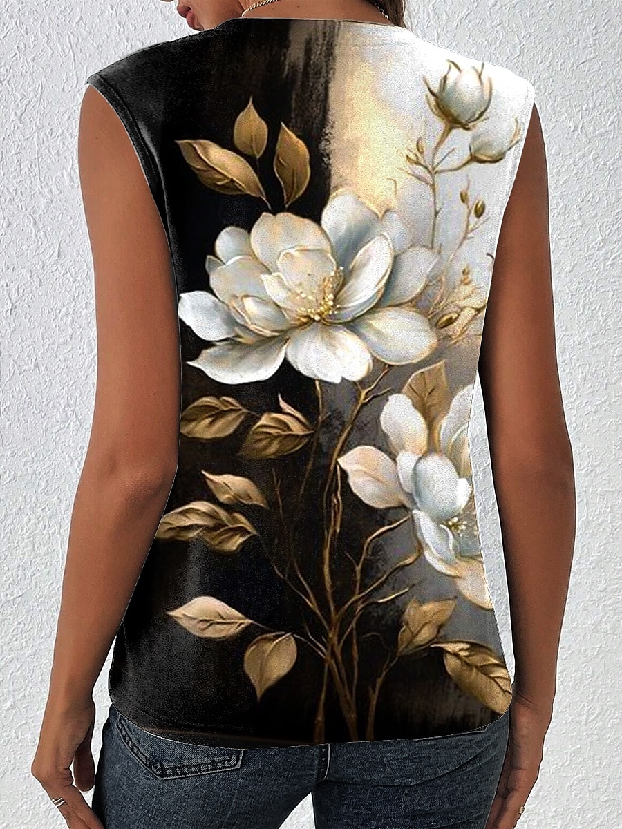 Damen Camisole-Tanktop Blumen Grafik Täglich Lässig Ärmellos Rundhalsausschnitt Normale Oberteile Täglich Druck Schwarz Sommer 2025 - $19.99 –P2