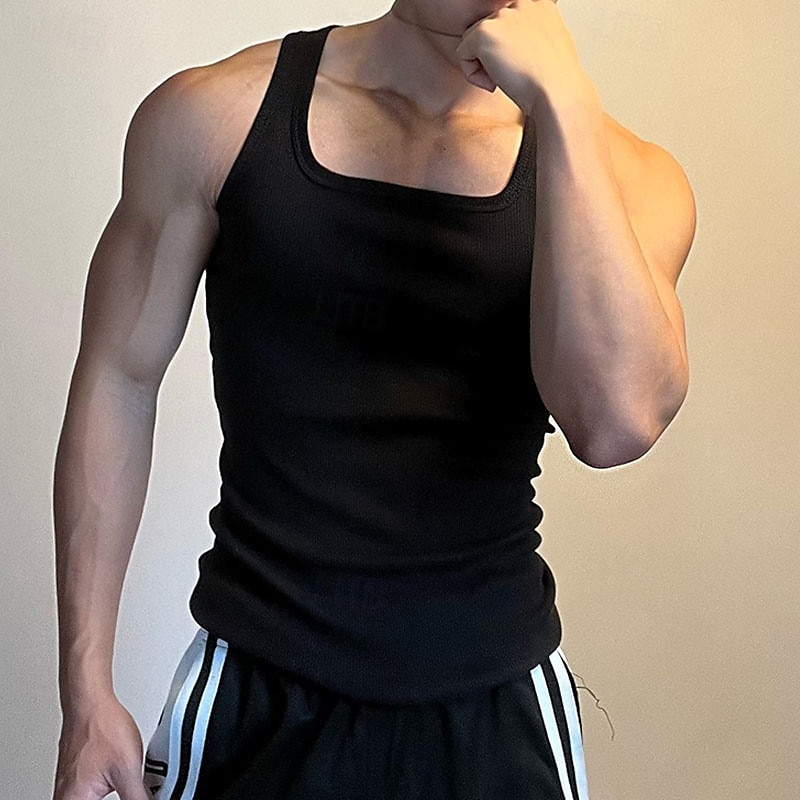 Herren Tank Top Weste Unterhemd Ärmelloses Shirt Ärmellos Quadrathals Sommer Einfach Mode Designer Basic Urlaub Straße Ausgehen Schwarz Weiß Top T-Shirt für Herren 2025 - $14.99 –P6
