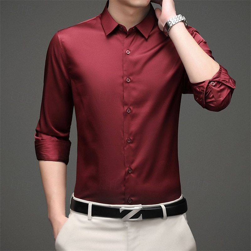 Herren Hemd Kleidhemd Knopfhemd Einfach Hochzeit Täglich Schwarz Weiß Rosa Wein Langarm Hemdkragen Frühling & Herbst Bekleidung Patchwork 2025 - $29.99 –P7