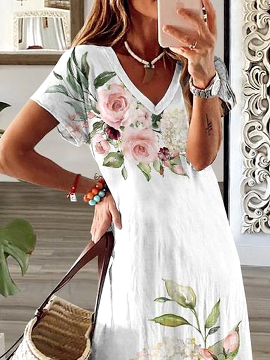 Pentru femei Rochie Maxi Rochii Tricou Rochie de Vară Rochie de schimb Rochie de vară Boemia Petrecere Concediu Plajă Fit regulat Floral Epocă Manșon scurt Stil Nautic Alb Vară Primăvară 2025 - $28.99 –P2